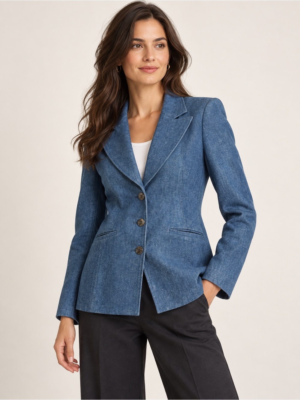 J Brand Blue Denim-Effect Tailored Blazer